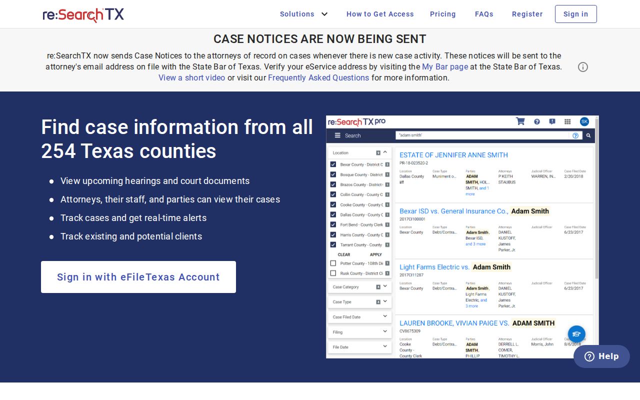 Kaufman County case lookup through re SearchTX