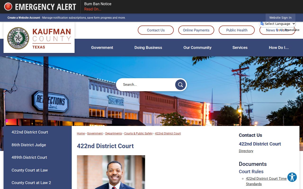 Kaufman County civil docket and 422nd District Court