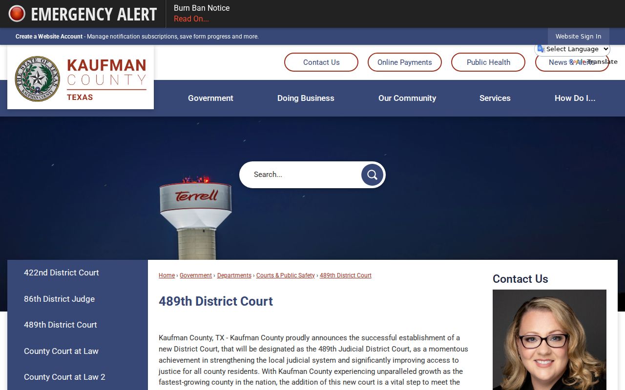 Official Kaufman County 489th District Court webpage