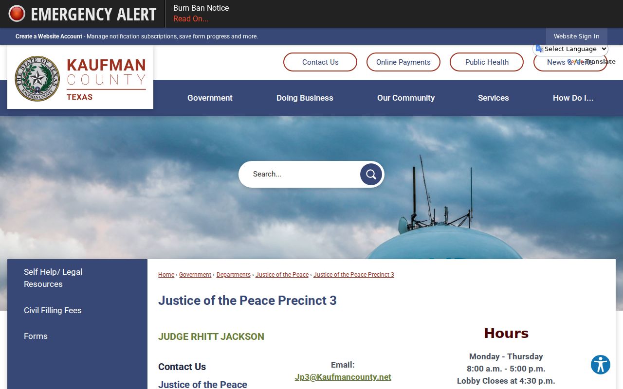 Kaufman County Justice of the Peace Precinct 3 webpage
