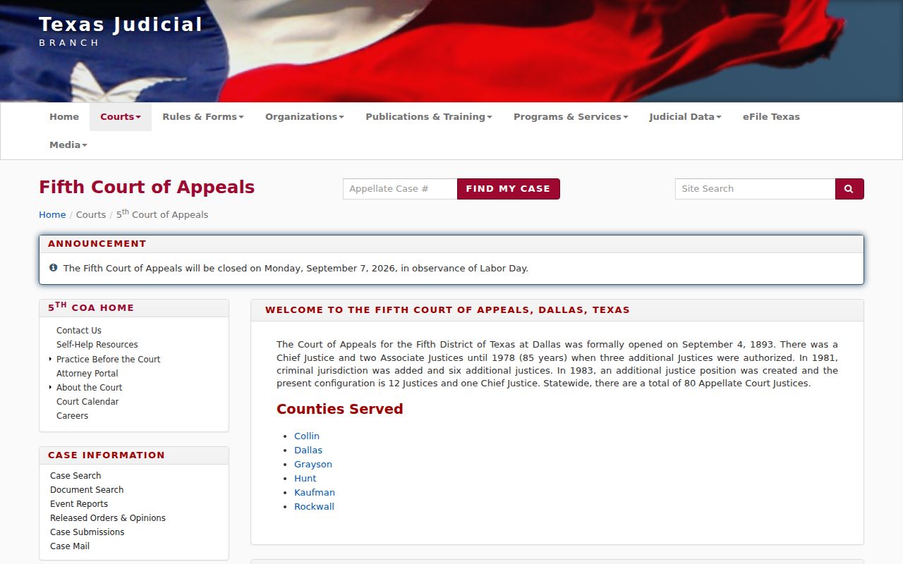 Fifth Court of Appeals route for Kaufman County court records