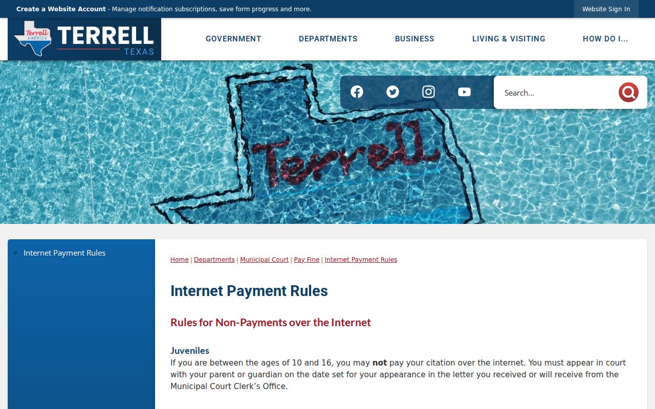 Terrell Internet Payment Rules webpage