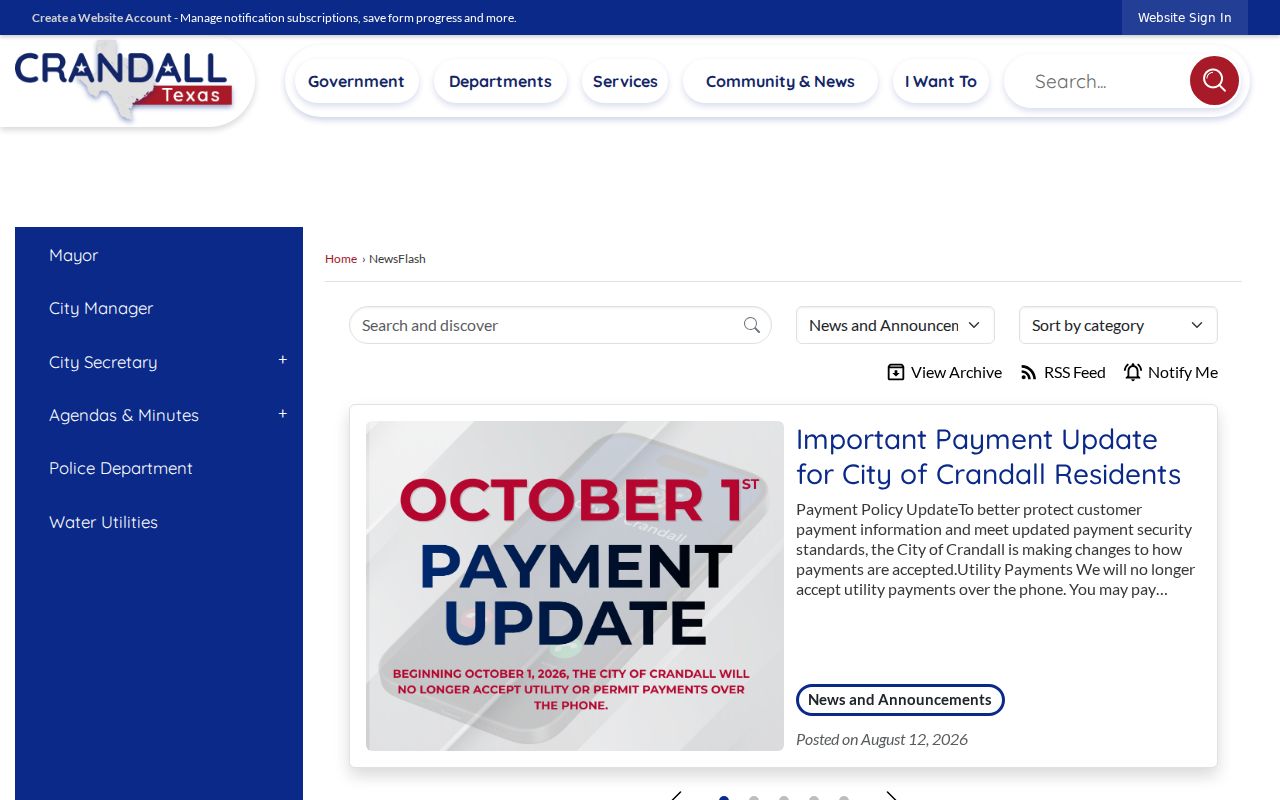 Crandall court docket notice stating no phone payments