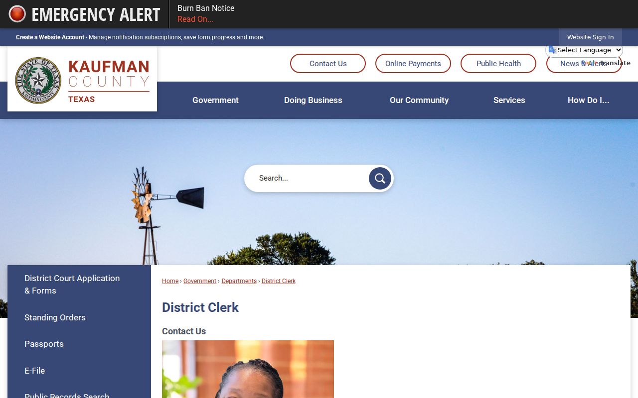 Kaufman County District Clerk court records contact