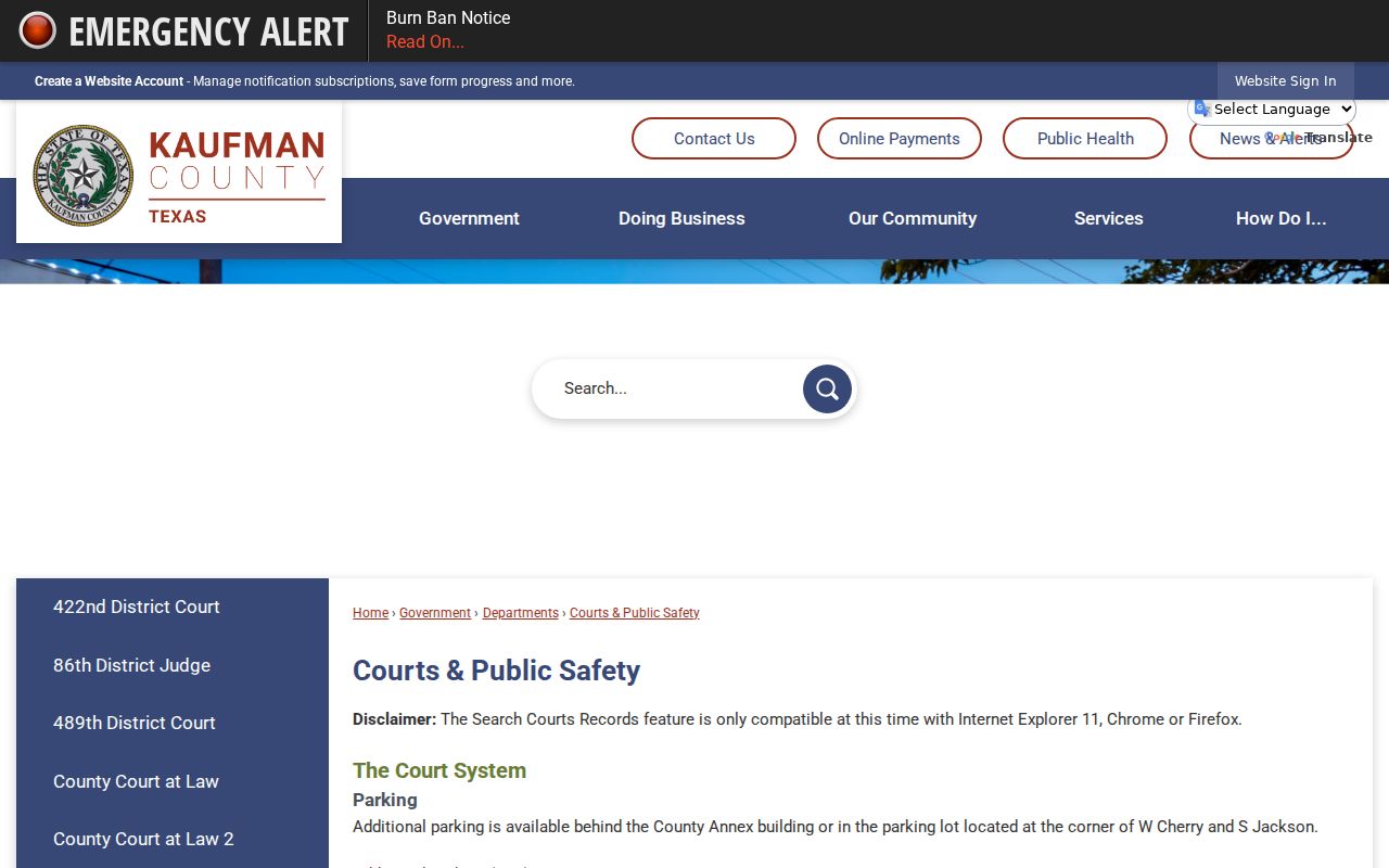 Kaufman County courts directory with official Court Search access